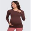 CRZ YOGA Butterluxe Maternity Crewneck Long Sleeve Shirts - Athletic Yoga Casual Pregnancy Womens Tee Tops Basic Layer Soft Taupe Medium view 3