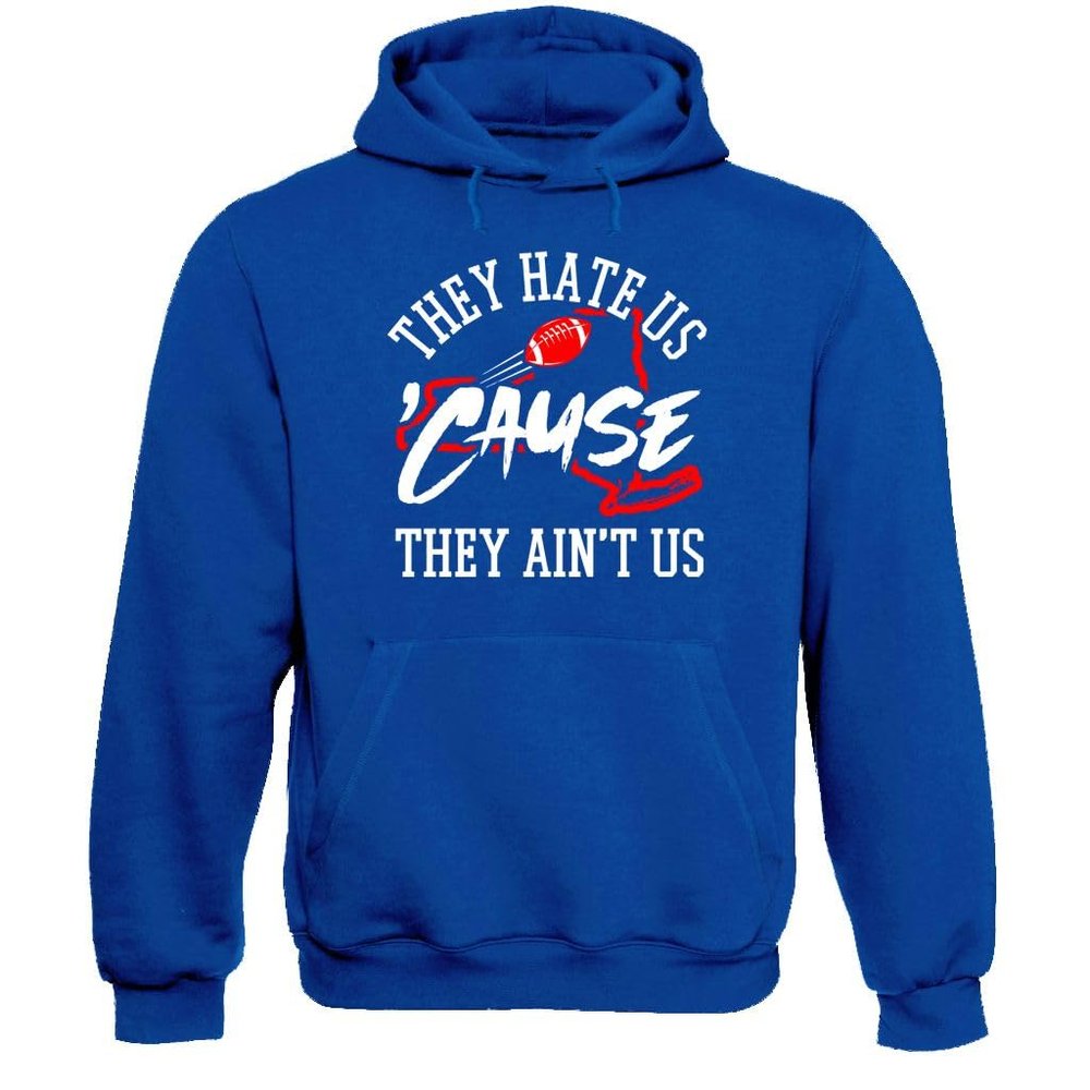Xtreme Apparrel New York - They Hate Us 'Cause They Ain't Us Men's Hoodie Sweatshirt for Football Fans (Royal Hoodie, 2XL)