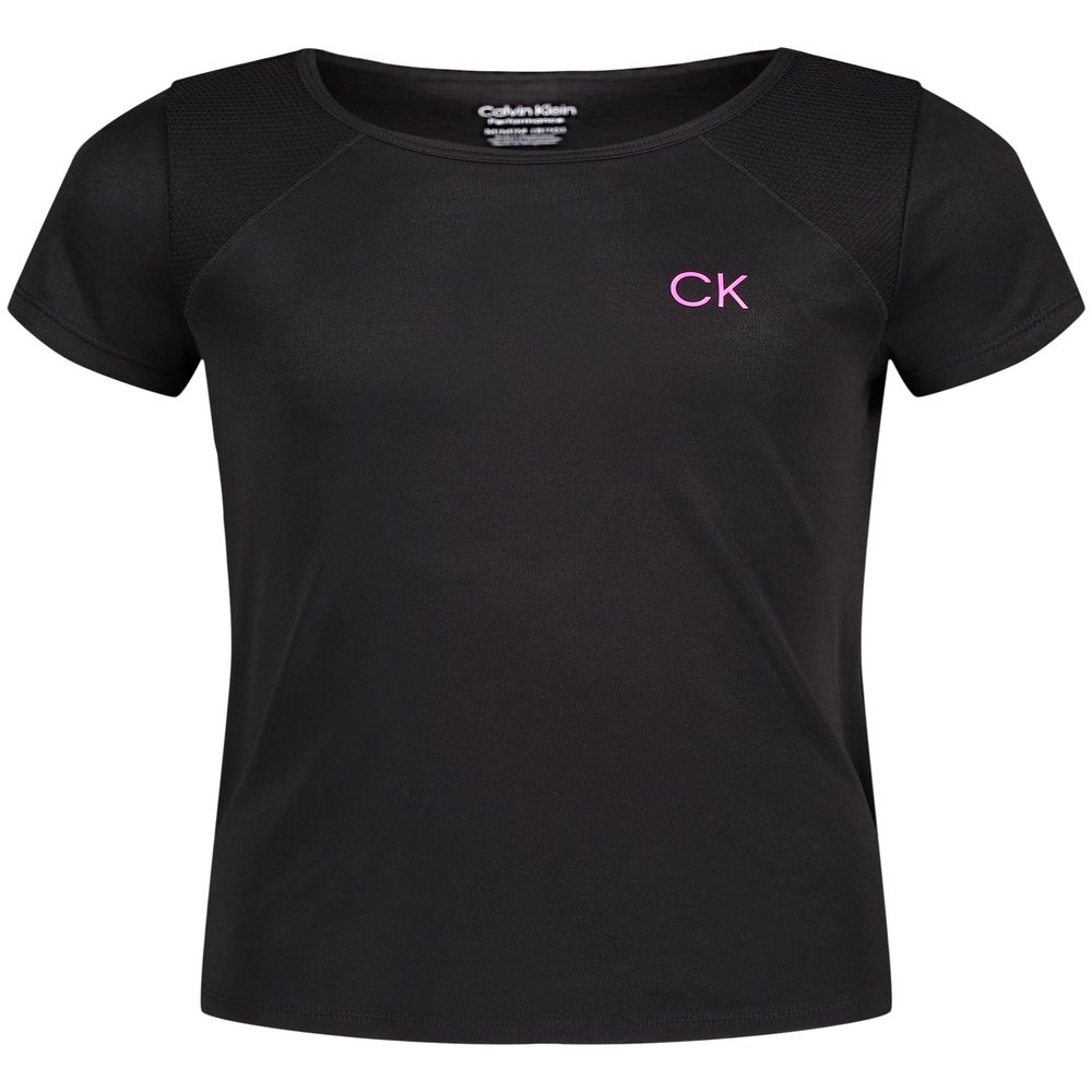 Calvin Klein Girls' Short Sleeve Performance T-Shirt, Crew-Neck Neckline & Logo Detailing, Black Mesh, 8-10