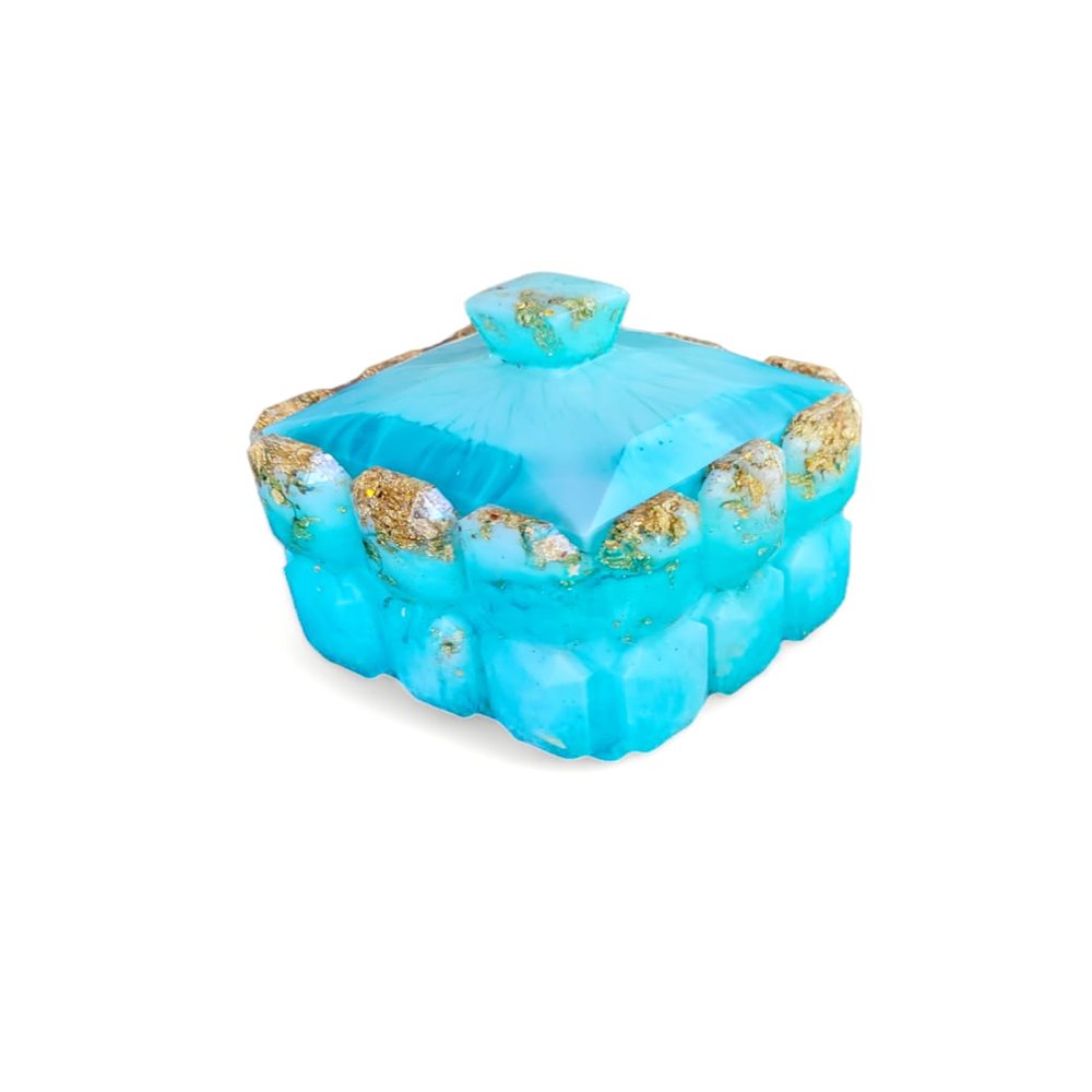 Jewelry Box, Gift for Women, Girls, Teens, RESIN JEWELRY BOX, Trinket Storage Container for Rings, Earring, Necklace, Bracelet (Blue)