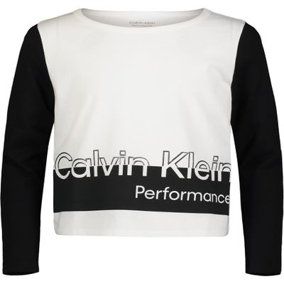 Calvin Klein Girls' Performance Long Sleeve Sport T-Shirt, White Barred, 7