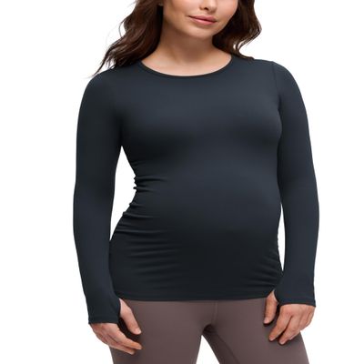 CRZ YOGA Butterluxe Maternity Crewneck Long Sleeve Shirts - Athletic Yoga Casual Pregnancy Womens Tee Tops Basic Layer Soft True Navy X-Small
