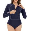 Women's One Piece Athletic Racerback Swimsuit Slimming Bathing Suit Front Zip Tummy Control Training Racing Swimwear view 4