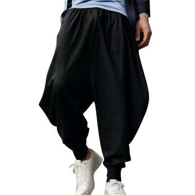 DAZLOR Mens Vintage Long Harlem Pants Gentleman Solid Color Loose Baggy Fashion Trouser Casual Lightweight Oversized Comfort High Waist Outdoor Traveling Tapered Pants(Black,3X-Large)
