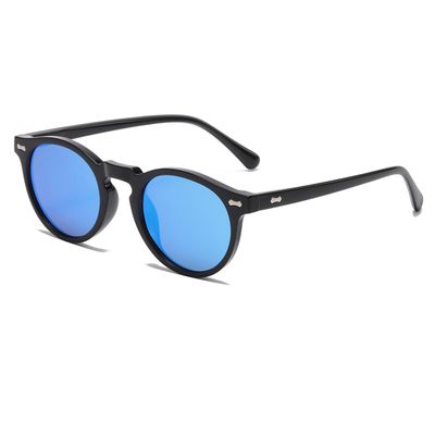 JOVAKIT Vintage Kids Polarized Sunglasses for Girls Boys Age 2-9, Round Sun Glasses for Children UV400 Protection (Black/Blue Mirror)