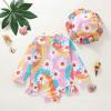 MERSARIPHY Baby Girl One-Piece Swimsuit Rash Guard Toddler Infant Zipper Long Sleeve Swimwear+Hat Bathing Suit Swimwear (Rainbow F, 3-4 Years) view 3