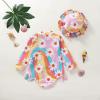 MERSARIPHY Baby Girl One-Piece Swimsuit Rash Guard Toddler Infant Zipper Long Sleeve Swimwear+Hat Bathing Suit Swimwear (Rainbow F, 3-4 Years) view 4