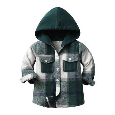 Toddler Kids Plaid Shacket Jacket Boys Girls Flannel Shirts Long Sleeve Button Down Hooded Jackets (C, 18-24 Months)
