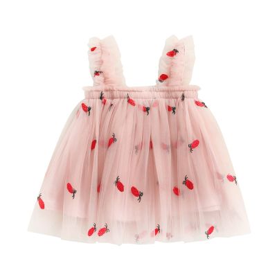Baby Girl Tutu Dress Lace Short Puff Sleeve Floral Casual Beach Sundress Princess Dresses Summer Clothes (Pink Pineapple, 3-4 Years)