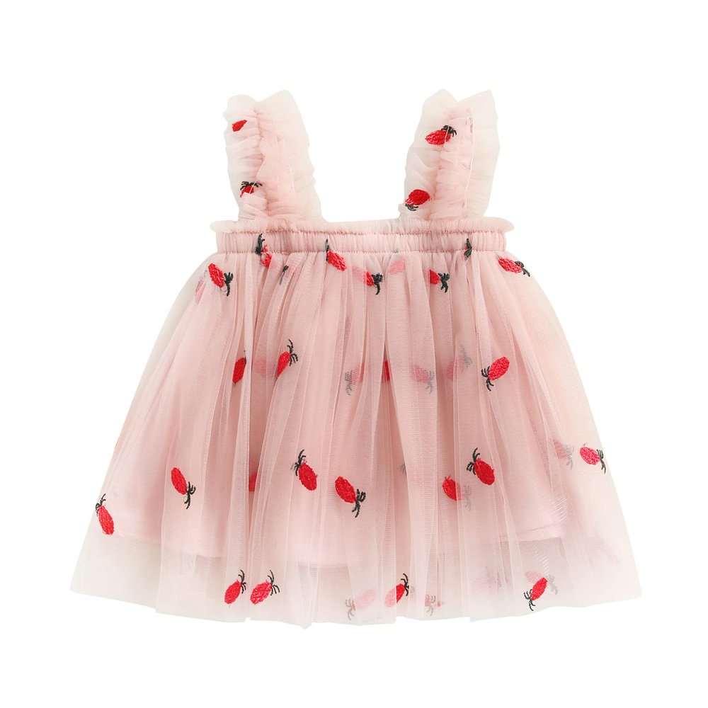 Baby Girl Tutu Dress Lace Short Puff Sleeve Floral Casual Beach Sundress Princess Dresses Summer Clothes (Pink Pineapple, 3-4 Years)