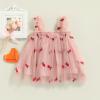 Baby Girl Tutu Dress Lace Short Puff Sleeve Floral Casual Beach Sundress Princess Dresses Summer Clothes (Pink Pineapple, 3-4 Years) view 2