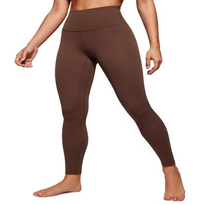 CRZ YOGA Womens Butterluxe High Waisted Yoga Leggings 28" - Double Seamed Buttery Soft Comfy Athletic Gym Workout Pants Coffee Brown Large