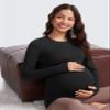 CRZ YOGA Butterluxe Maternity Crewneck Long Sleeve Shirts - Athletic Yoga Casual Pregnancy Womens Tee Tops Basic Layer Soft Black X-Large view 3