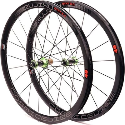 700c Road Bike Wheel Pair Racing Bike Wheels Double Wall Rims 40mm 8-11 Speed Carbon Fibre Wheels Quick Release (Color : Green Hub, Size : 700C)