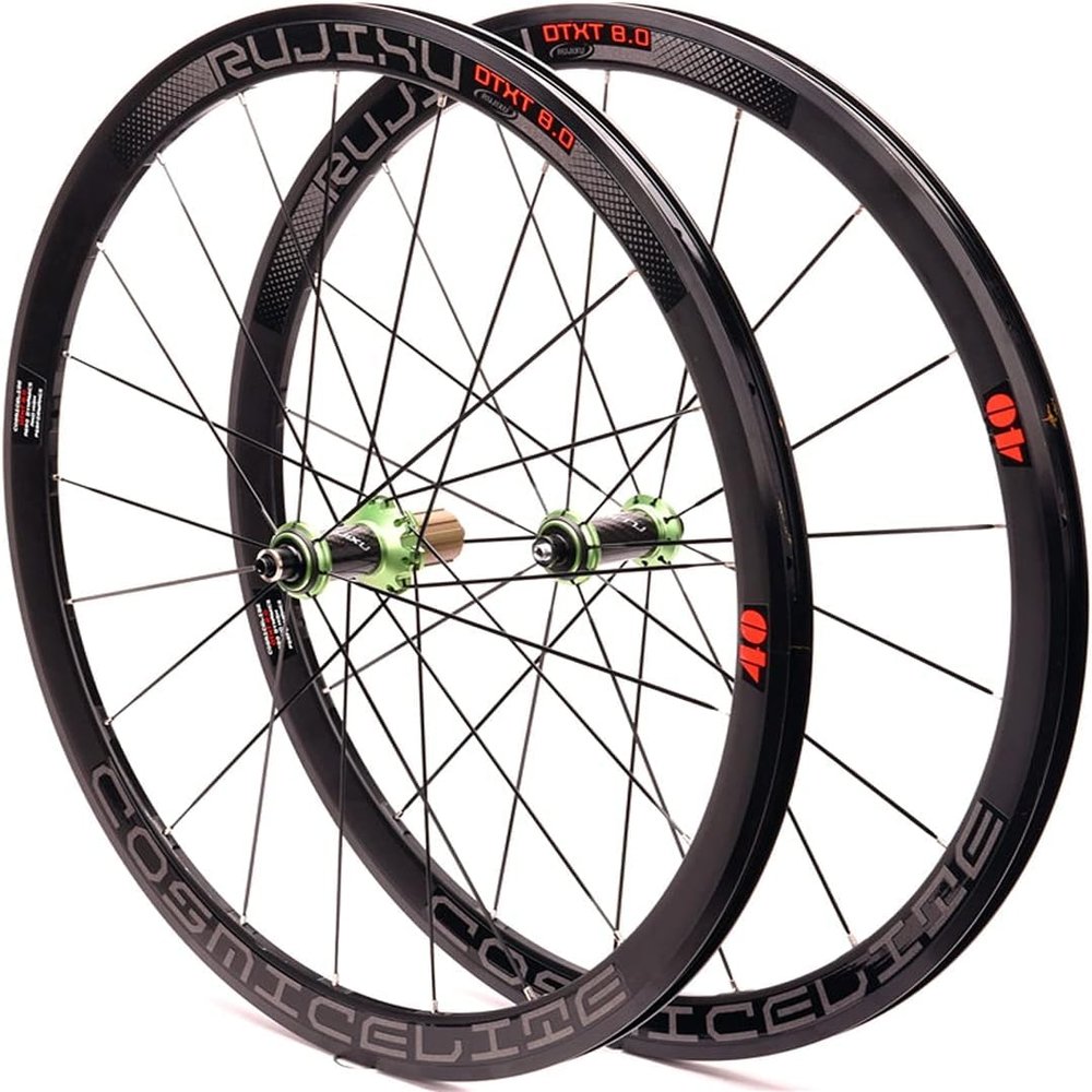 700c Road Bike Wheel Pair Racing Bike Wheels Double Wall Rims 40mm 8-11 Speed Carbon Fibre Wheels Quick Release (Color : Green Hub, Size : 700C)