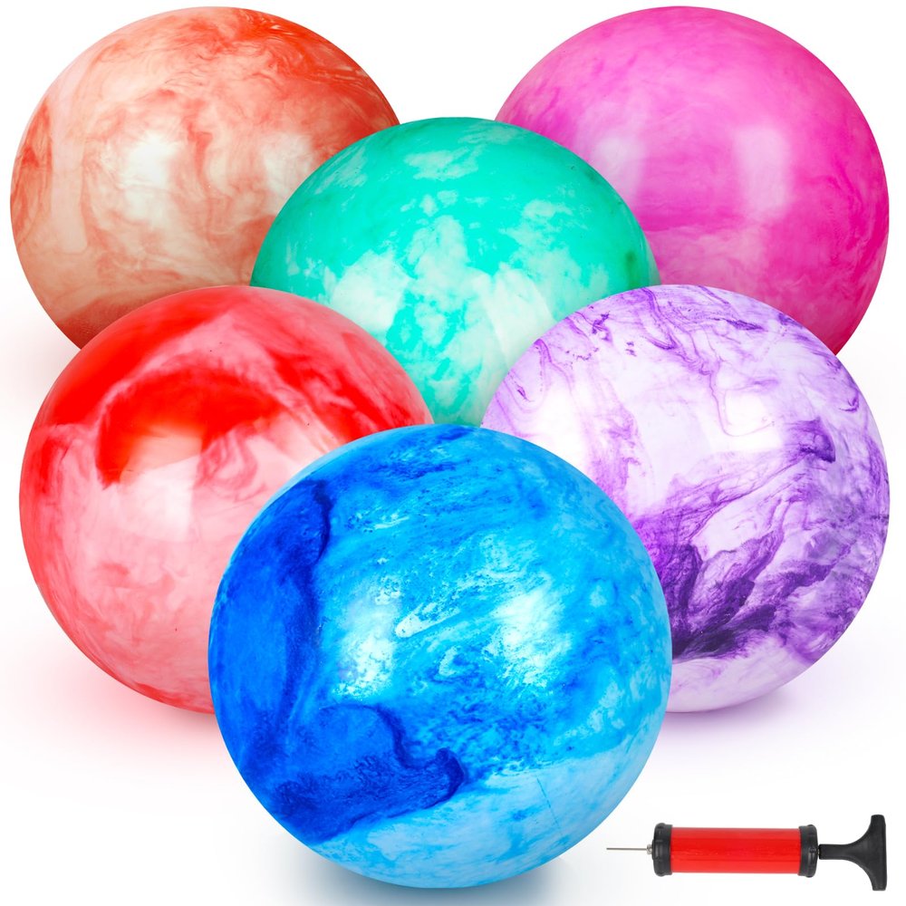 FUTUREPLUSX 6PCS Inflatable Playground Balls, 8.7 Inches Kickball Dodge Ball with Pump, for Kids Indoor and Outdoor Play, Party Favors