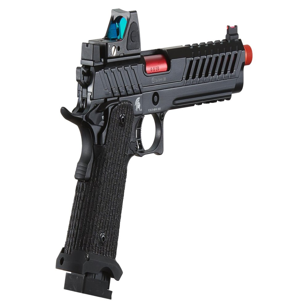 Lancer Tactical Knightshade Hi-Capa Gas Blowback Airsoft Pistol with Red Dot Reflex Sight (Black/Red)