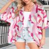 Swimsuit Coverup for Women Casual Open Front Kimono Summer Pink Beach Cute Tops(Pink Print White,XL) view 2