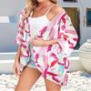 Swimsuit Coverup for Women Casual Open Front Kimono Summer Pink Beach Cute Tops(Pink Print White,XL) view 4