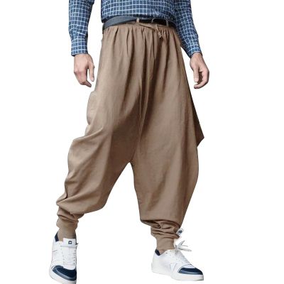 DAZLOR Mens Vintage Long Harlem Pants Gentleman Solid Color Loose Baggy Fashion Trouser Casual Lightweight Oversized Comfort High Waist Outdoor Traveling Tapered Pants(Khaki,X-Large)