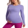 CRZ YOGA Butterluxe Maternity Crewneck Long Sleeve Shirts - Athletic Yoga Casual Pregnancy Womens Tee Tops Basic Layer Soft Dark Lavender Purple XX-Small view 1