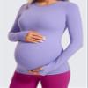 CRZ YOGA Butterluxe Maternity Crewneck Long Sleeve Shirts - Athletic Yoga Casual Pregnancy Womens Tee Tops Basic Layer Soft Dark Lavender Purple XX-Small view 4