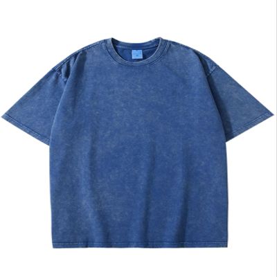 Flygo Men's Oversized T-Shirts Vintage 280G Heavy Cotton Streetwear Short Sleeve Solid Basic Tee Shirt Acid Wash Tops Navy Blue, Small