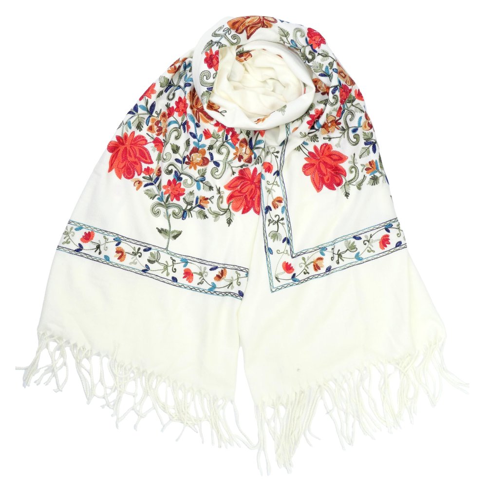 DOFOTAWN Womens Embroidered Oversize Tassel Pashmina Shawl Scarf Gift for Women (White)