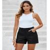 Luvamia Women's Trendy Casual Summer High Waisted Chino Shorts with Ribbed Elastic Waist, Comfy Shorts with Pockets - Business Casual, Size 18, Black view 2
