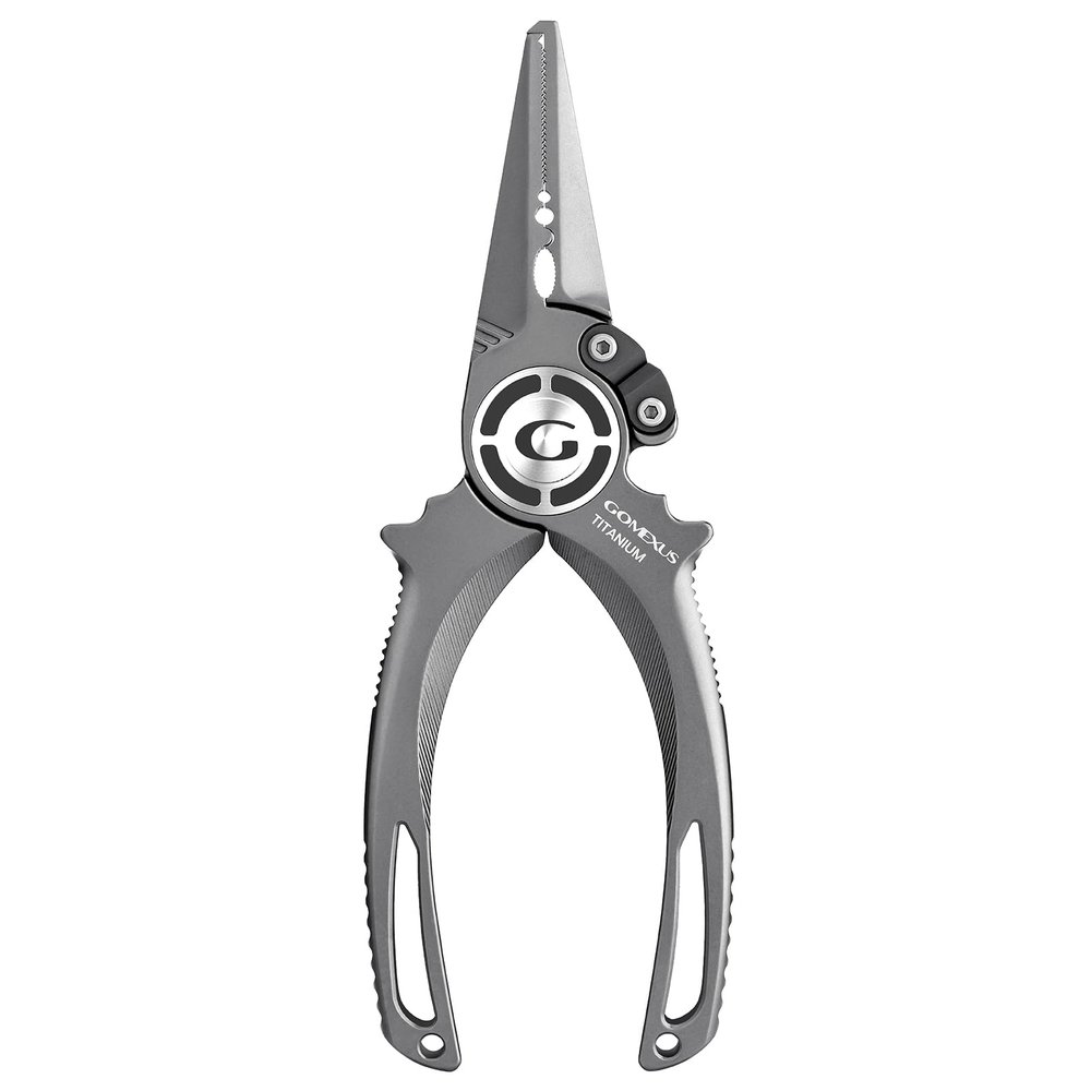 Gomexus Titanium Fishing Pliers 7'' with Side Cutters, Never Rust Hook Remover, Saltwater Resistant, Inshore & Nearshore Fishing (Split Ring Nose(no leather), 7 INCHS)