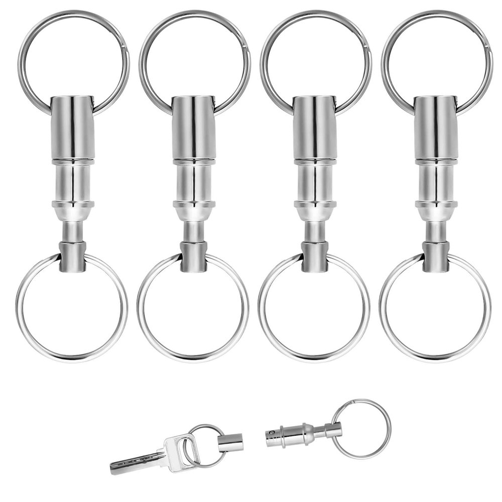 4pcs Keychain for Quick Release, Detachable Dual Pull Apart Key Chain Quick Disconnect Key Ring with Metal Keyring Quick Detach Key Holder for DIY Craft Home Car Key Accessory