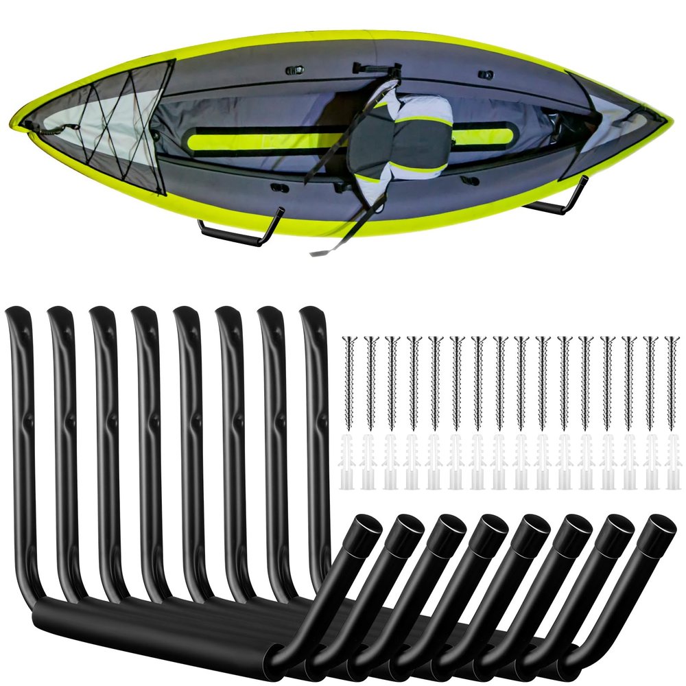 JaGely 8 Pcs Wall Mount Kayak Storage Rack 15Inch Garage Storage Heavy Duty Hooks Canoe Hanger Hooks Jumbo Arm Kayak Rack for Paddle Board, Ladder, Bicycle, Folding Chairs, Surfboard, Snowboard