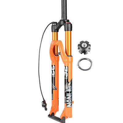 FukkeR 1-1/8 Straight Steerer Tube Mountain Bike Front Fork Air Mountain Bike Suspension Forks 26 27.5 29 Inch Travel 100mm QR 1009mm Quick Release Disc Brake (Color : Orange Remote, Size : 29inch