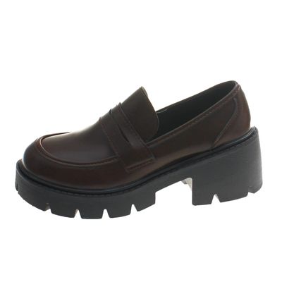 Leisure Women Artificial Leather Solid Color Autumn Thick Sole Square Heels Slip On Lazy Womens Shoes Low Heel Casual Size7