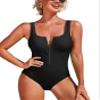 Charmo Women's One Piece Swimsuit with Wide Straps Tummy Control Bathing Suits Zipper Front Swimwear Black view 1