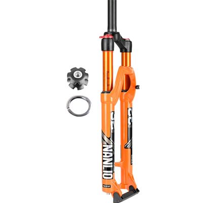 FukkeR 1-1/8 Straight Steerer Tube Mountain Bike Front Fork Air Mountain Bike Suspension Forks 26 27.5 29 Inch Travel 100mm QR 1009mm Quick Release Disc Brake (Color : Orange Manual, Size : 27.5in