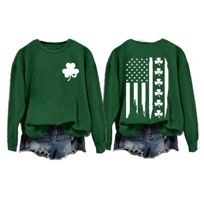 MOGUI Irish American Flag Shirt Irish American Bundle Flag Shirt Women'S St. Patrick'S Day Flag Shamrock Print Sweatshirt, 3X-Large