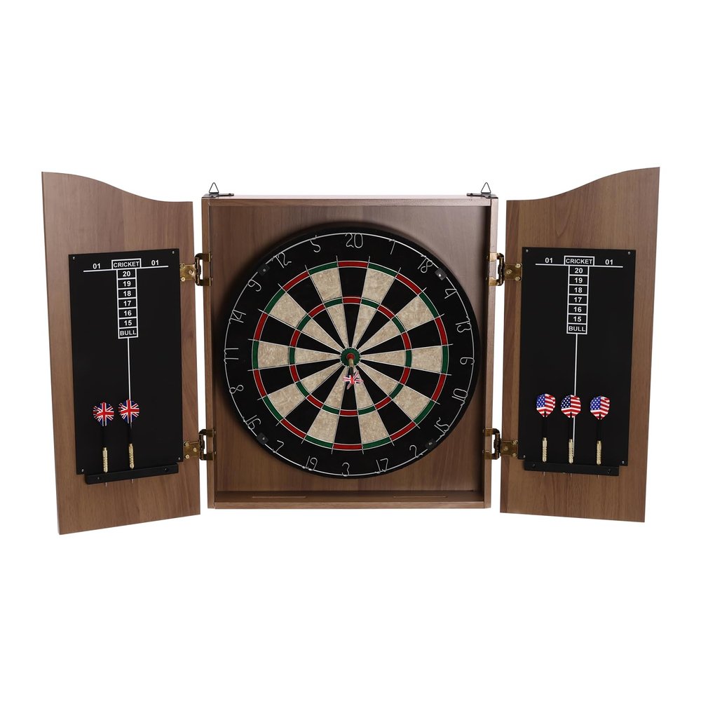 banborba Wall-Mounted Dartboard, Dart Boards Set for Adults, Classic Dartboard Cabinet with 6 Darts & Practical Scoreboard, Ideal for Playing with Your Friends, Family, Coworkers - Brown