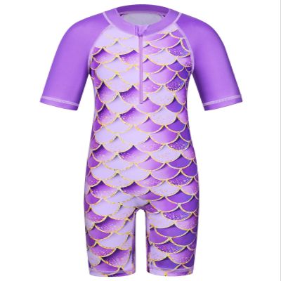 Girls Rash Guard Swimsuits One Piece Bathing Suit UPF 50+ Sunsuit Quick Dry Kids Zipper Beach Swimwear 2-12Y S376_PurpleScale_10A