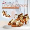 SWDZM Women Latin Dance Shoes Satin Professional Ballroom Salsa Practice Performance Dance Shoes,Gold,Heel 2 inch,Suede Sole,US 8.5 view 2