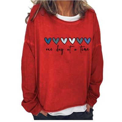 NineFit Basics One Day At A Time Shirt Long Sleeve Women One Day At A Time Sweatshirt Mental Health Shirt Inspirational Top Positive Gift Sweatshirt Red, XX-Large