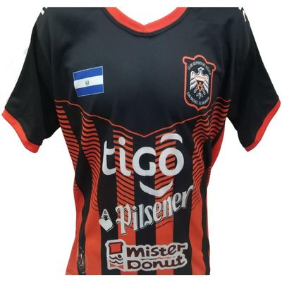 CD Aguila - El Salvador Camisa Negro Naranja Rayada, Tu equipo Favorito, El Mas Popular del Oriente de Tu Pais (X-Large)