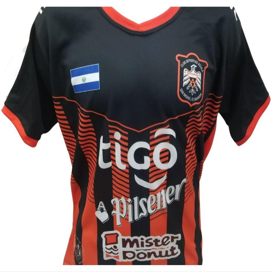 CD Aguila - El Salvador Camisa Negro Naranja Rayada, Tu equipo Favorito, El Mas Popular del Oriente de Tu Pais (X-Large)