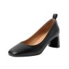 PipoNs Ladies Fashion Solid Color Leather Square Head Thick High Heeled Casual Shoes Women's Casual Shoes Slip on Size6.5 Black view 1