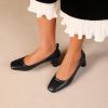 PipoNs Ladies Fashion Solid Color Leather Square Head Thick High Heeled Casual Shoes Women's Casual Shoes Slip on Size6.5 Black view 3