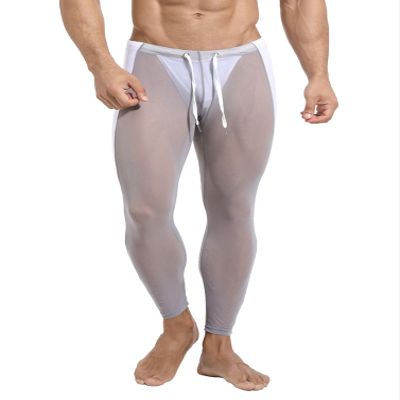 YONGHS Men Mesh Muscle Leggings Low Waisted Rave Long Pants Stretchy Holiday Trousers Summer Loungewear Grey Medium