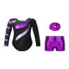 Aislor Kids Girls Printed Patchwork Long Sleeve Gymnastics Dance Leotard Unitard with Athletic Shorts Hair Band Set Dark Pegasus 14 Years view 1