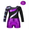 Aislor Kids Girls Printed Patchwork Long Sleeve Gymnastics Dance Leotard Unitard with Athletic Shorts Hair Band Set Dark Pegasus 14 Years view 3