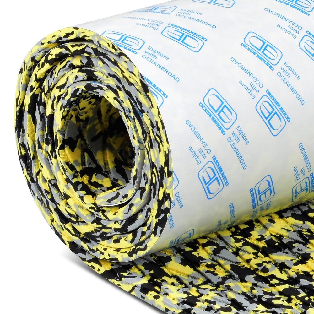 OCEANBROAD Self-Adhesive 96''x16'' Camouflage Boat Flooring Non-Slip EVA Foam Sheet Marine Grip Mat for Jon Boats Surfboard SUP Paddle Board Kayak Yacht, Camo Yellow