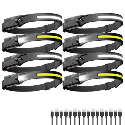 AXRUNZE Headlamp Rechargeable 8 Pack, LED Headlight Flashlight Super Bright with 230 Wide Beam, 5 Modes Waterproof Head Lamp for Outdoor Hiking Running Camping